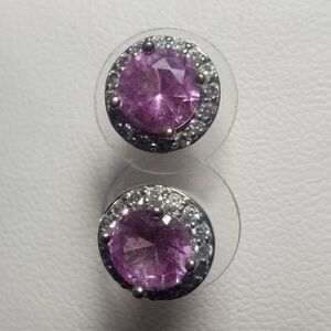 Elegant Silver and Purple Stud Earrings